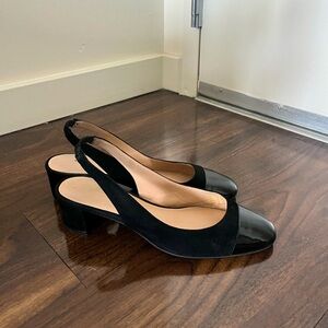 Stuart Weitzman Loraina Slingback Pump Black Patent Leather Suede size 9